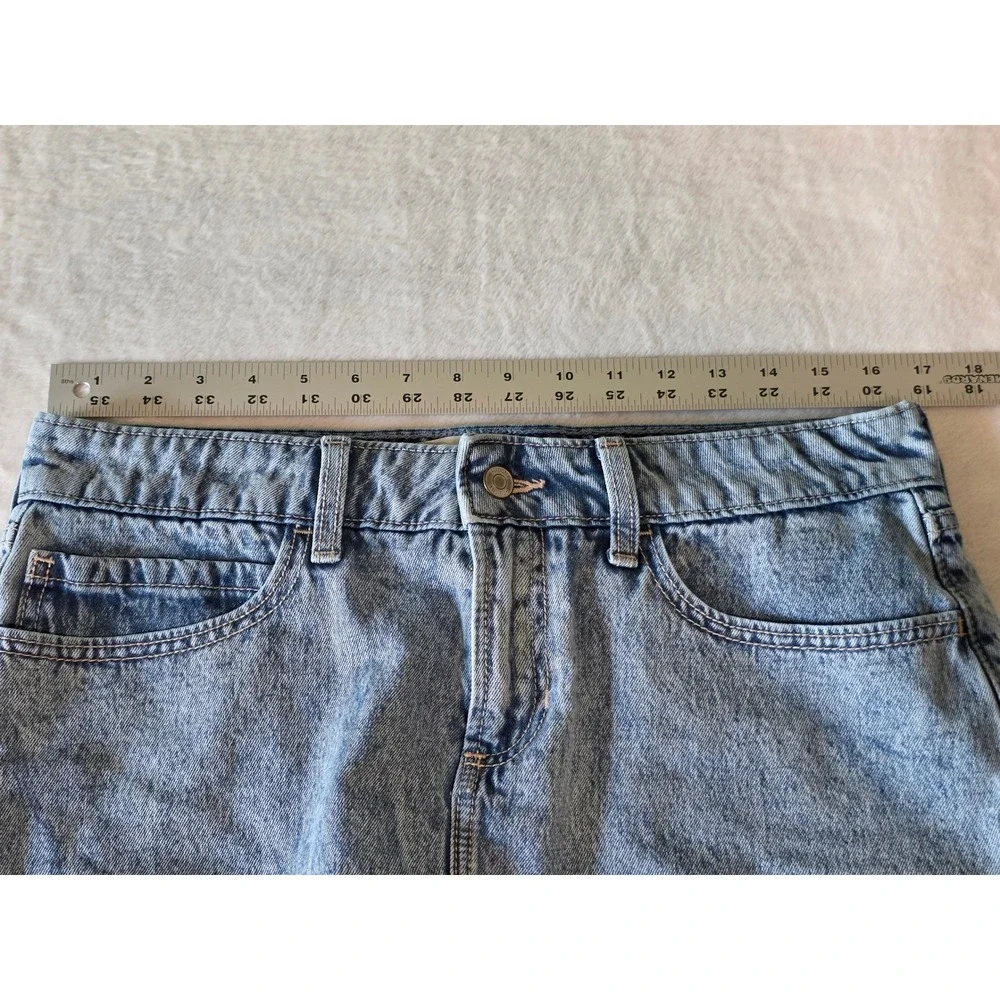 Hollister Acid Wash Denim Skort Bow Tie Back Pockets Blue Mini Skirt 8 W29 Y2K